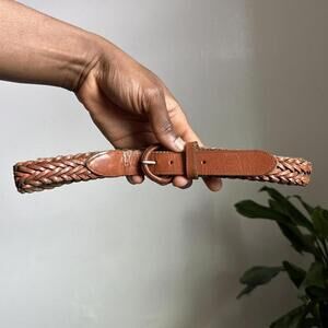 Vintage 90s Woven Cognac Leather Braided Belt size 42